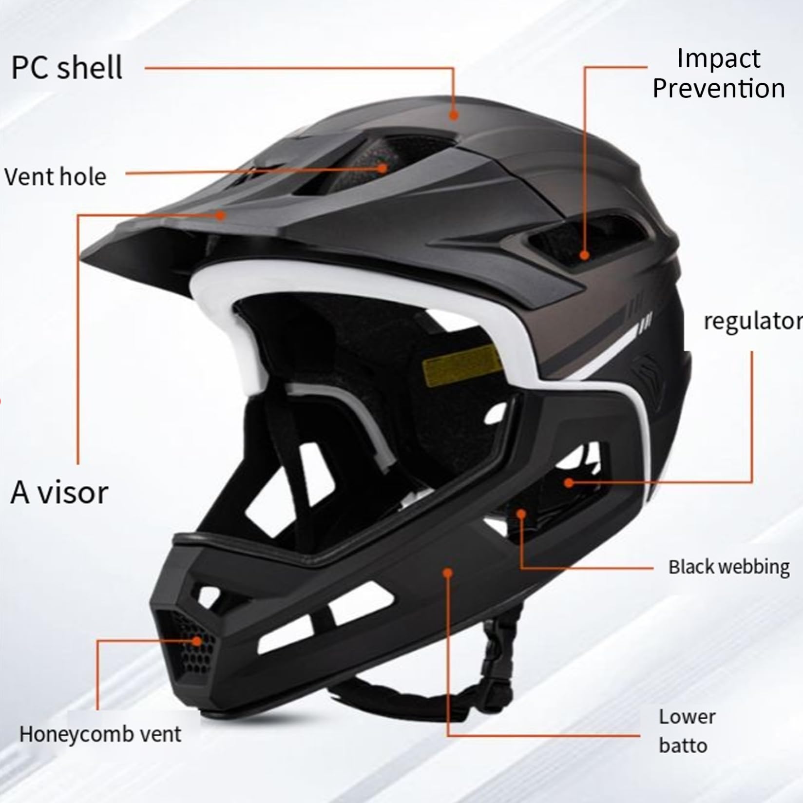Casco da mountain bike per adulto Casco integrale da bici antiurto regolabile unisex con supporto per il mento staccabile per ciclismo all'aperto, Decorazione della casa