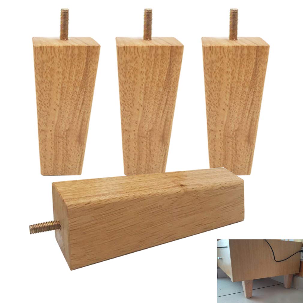 Sofa Legs 4Pcs Wood ,Reliable Wooden Furniture Legs,Square Tapered Cabinets Legs,M8 Bolts Sofa Feets Replacement Legs,For Armchair,Cabinet,Dresser,Sofa,Coffee Table,Tv Cabinet(18Cm/7In)