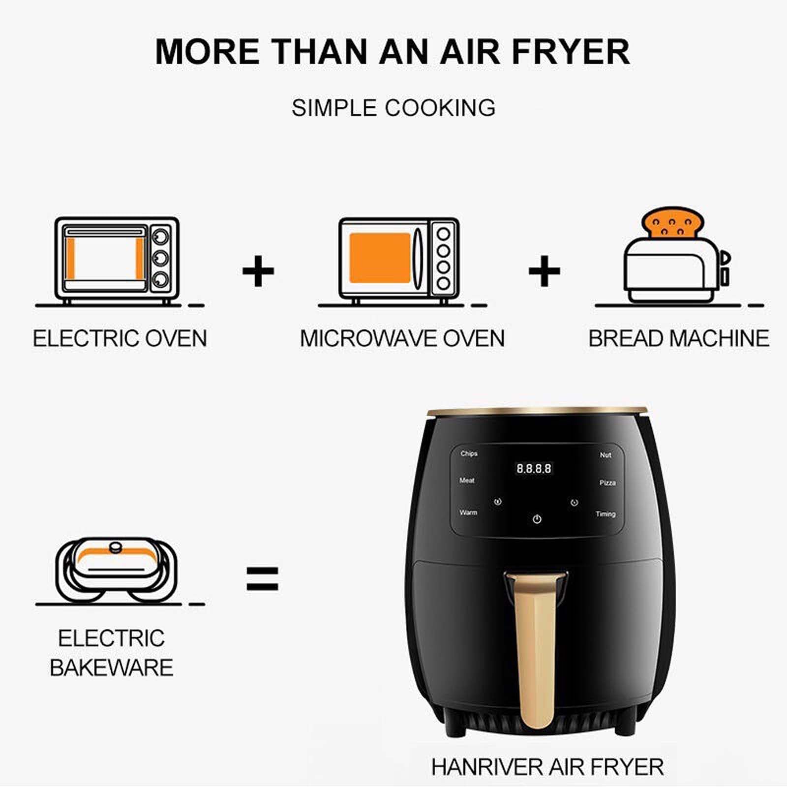 Freidora de Aire 6L 1400W, Pantalla Digital y Temporizador de 6H con | Aspas de turbina mejoradas para una textura súper crujiente, 8 menús preestablecidos que simplifican la cocina diaria