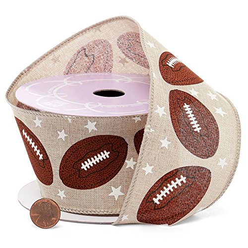 2 1/2 X 10 Yards Football Star Linen Wired Ribbon