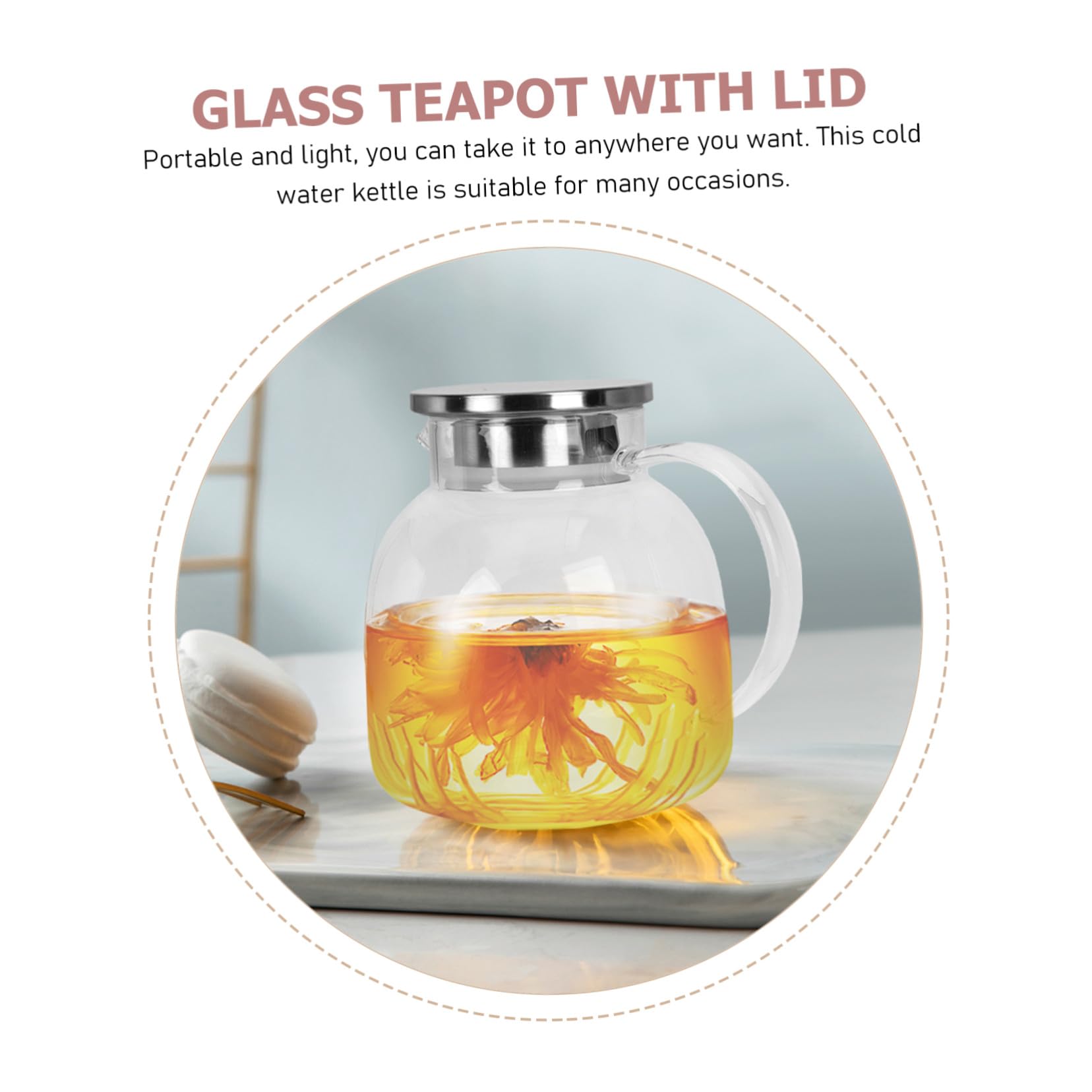 Jarra de Vidrio y Acero Inoxidable con Tapa para Agua Fría y Jugos, Capacidad 1300ml, Portátil y Duradera, Adecuado para Muchas Ocasiones Servir Bebidas
