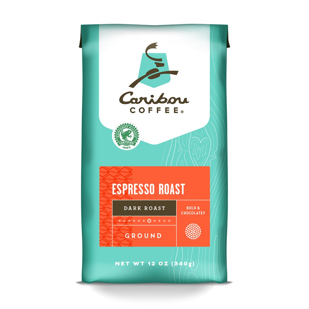 Caribou Coffee Espresso Roast Ground Coffee Bag, 12 Oz