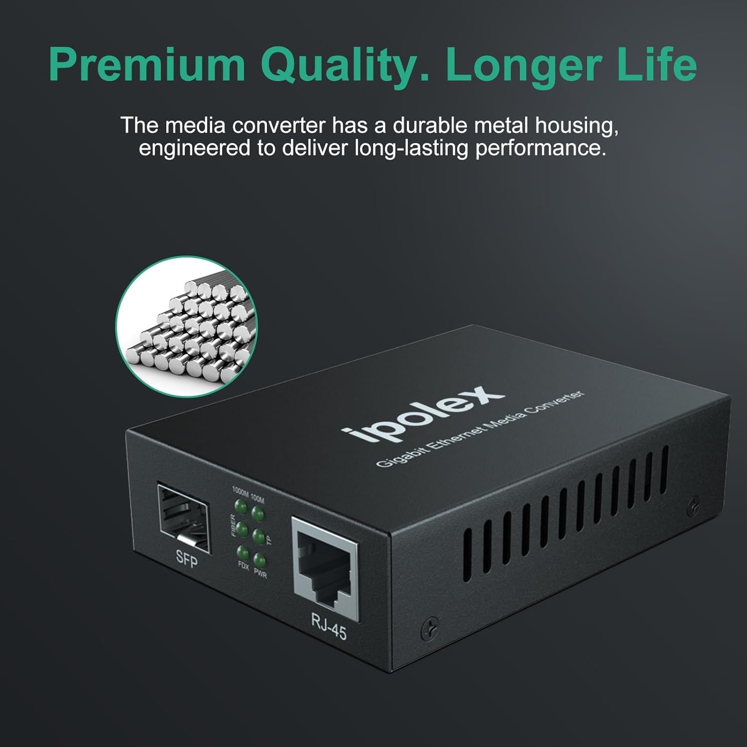Ipolex convertidor de medios Gigabit Ethernet, 1.25G SFP puerto Convertidor de medios de fibra óptica, Multimodo LC Convertidor equipado con un SFP-SX transceptor (850-nm, 550-m@OM2OM3MMF). 2-Pack.