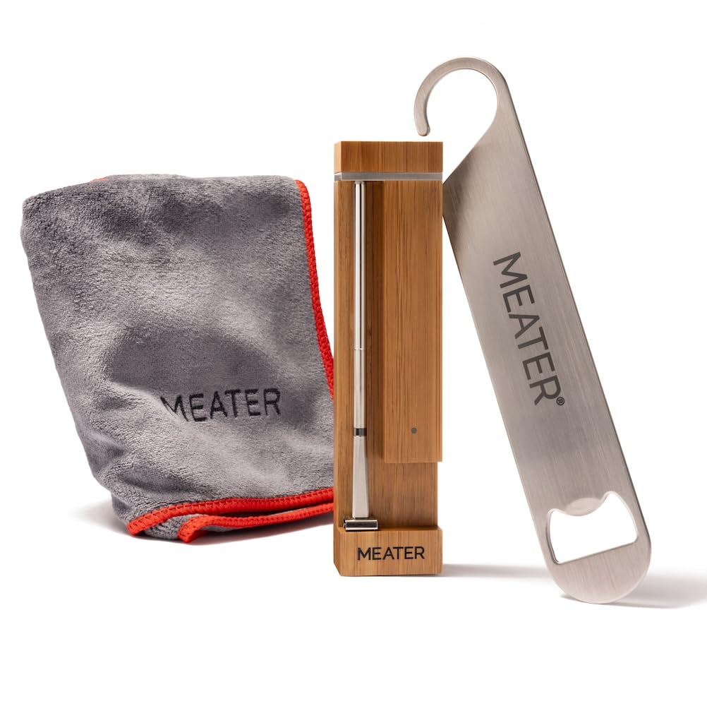MEATER Pro Wireless Thermometer w/Towel & Bar Blade, Brown Sugar, 1000°F | Bluetooth wireless smart thermometer, long range, 1000°F heat resistance. Includes kitchen towel and bar blade bottle opener.