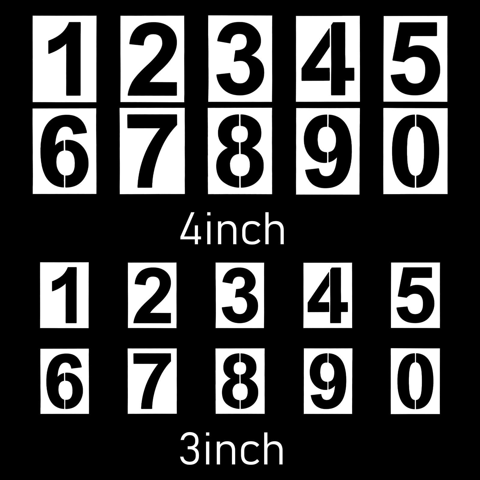 KFHENSOMR 3 & 4 Inch Number Stencils Set 20 Pcs Reusable Plastic 0-9 Digital Templates for Painting Parking Lot Road Curb Address Door Cake Decorating