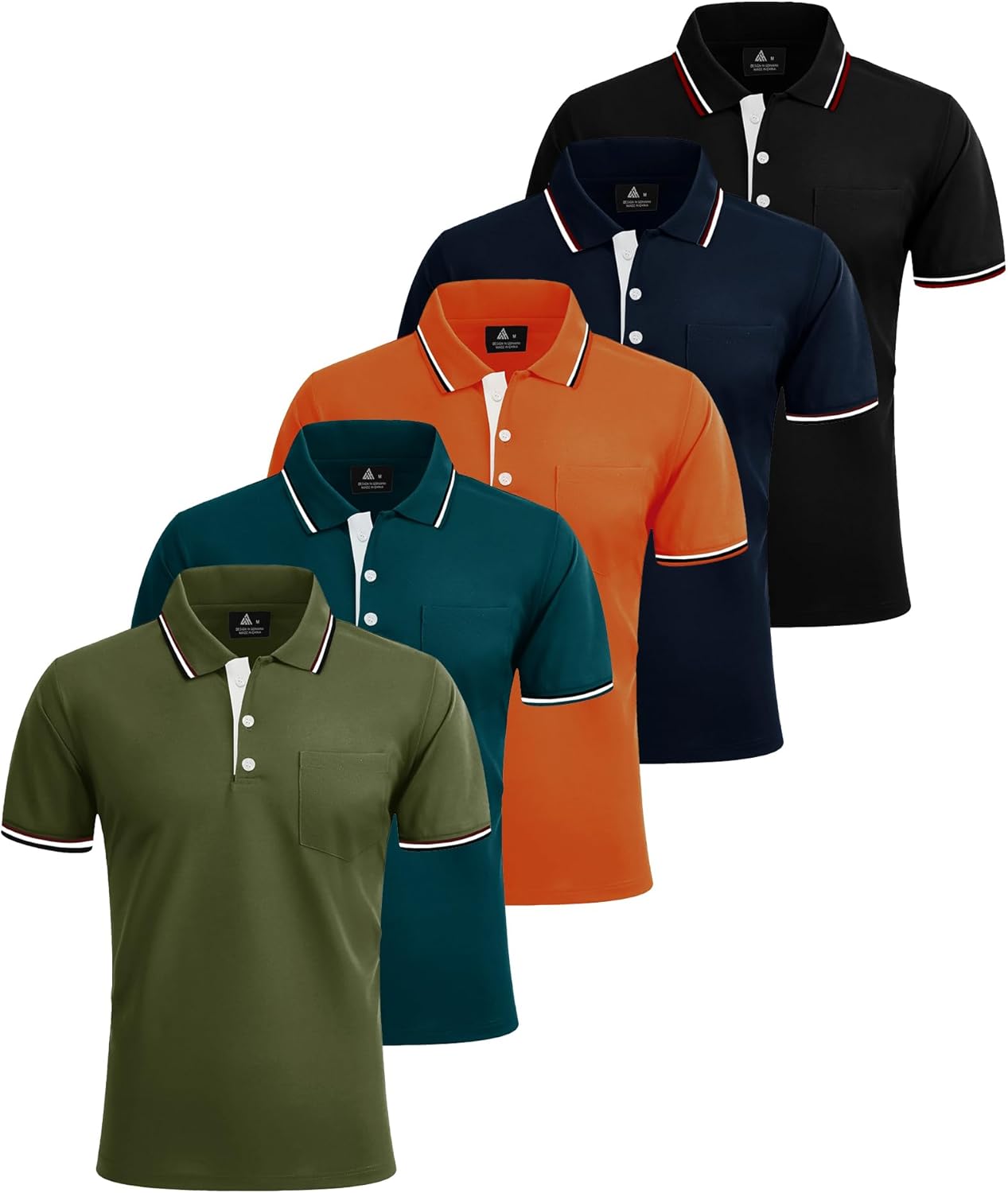 ZITY 5 Pack Men Polo Shirts Short Sleeve with Pocket Wicking Golf Shirts for Men Casual Collared T-Shirts