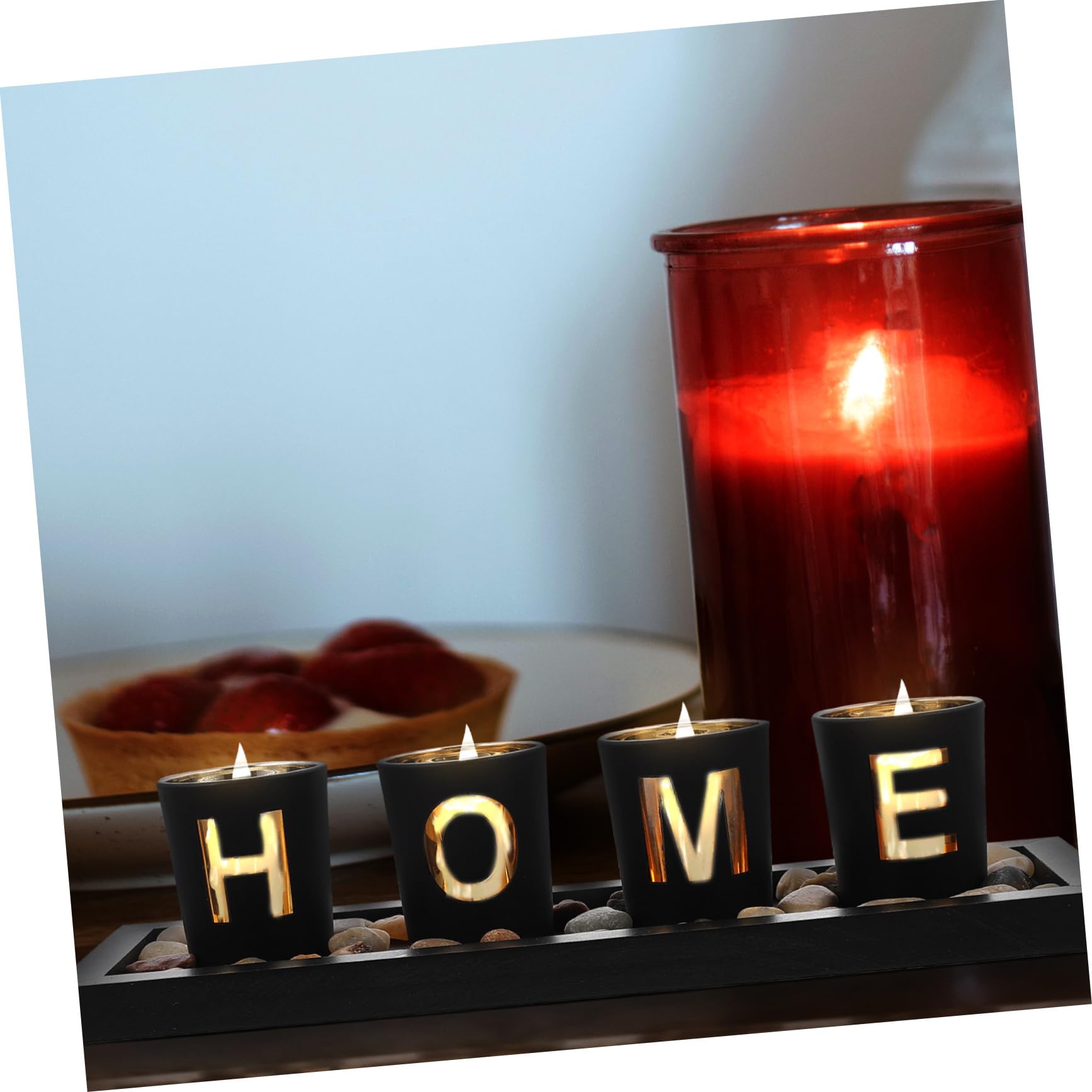 Bougeoir à Motif de Lettres en Verre Noir Décoratif