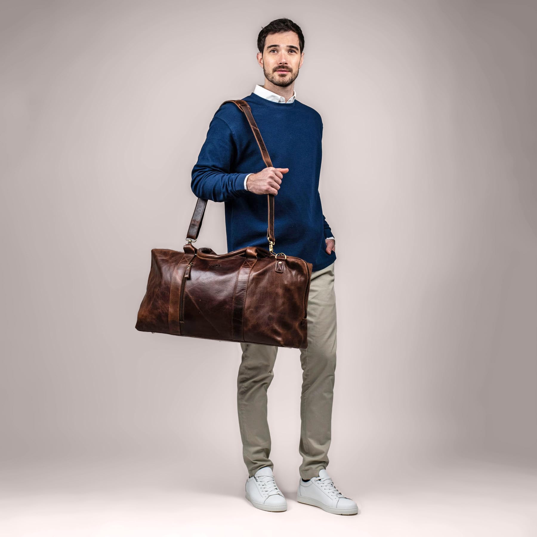 SID & VAIN Bolsa de Viaje Grande Cuero I Bolso de Deporte Fin de Semana I Maletín Viaje Weekender, Equipaje de Mano Cabina Yale Zip marrón Hecho a Mano
