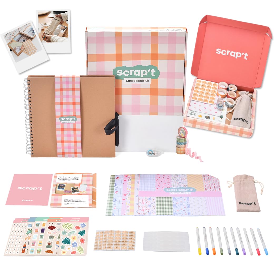 Kit de álbumes de recortes, álbum de fotos de 80 páginas, álbum de recortes, capacidad para más de 300 fotos, con bolígrafos metálicos, más de 200 calcomanías, bolígrafo de pegamento, cintas Washi