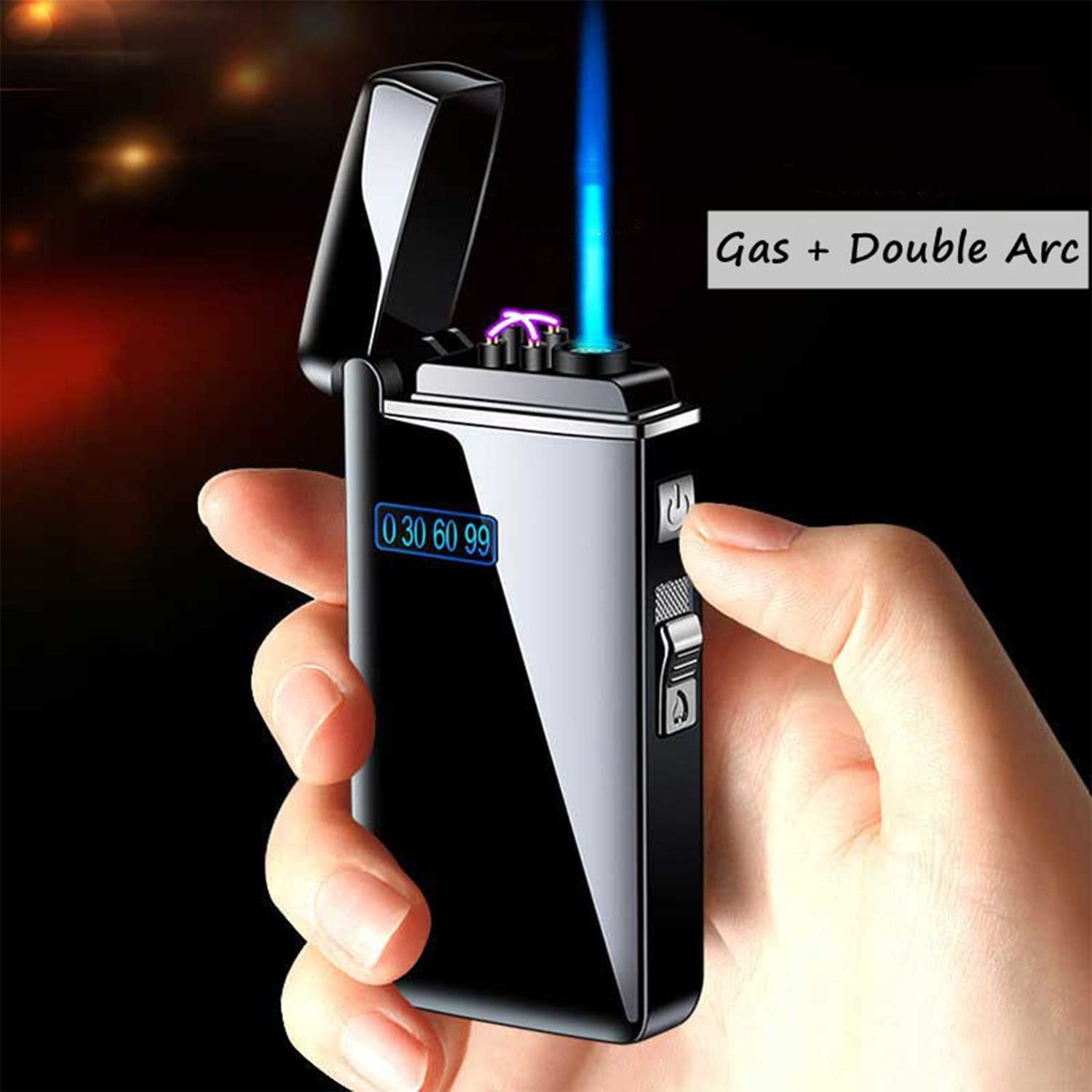 Briquet Plasma à Double Arc avec Affichage de la Batterie Jet Flame Turbo Torche Coupe-Vent sans Flamme Gadget pour Homme pour Bougies Feux d'artifice Cigarette Pipe Cigare