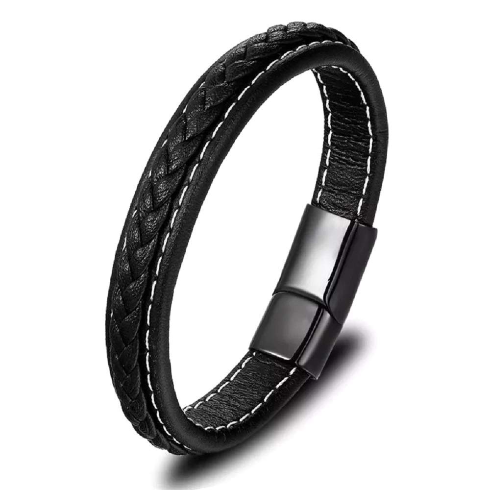 University Trendz Genuine Leather Black with Stainless Steel Magnetic Clasp Bracelet for Mens & Boys(Multi Color) (B08RB2HNPP) Amazon Price History, Amazon Price Tracker
