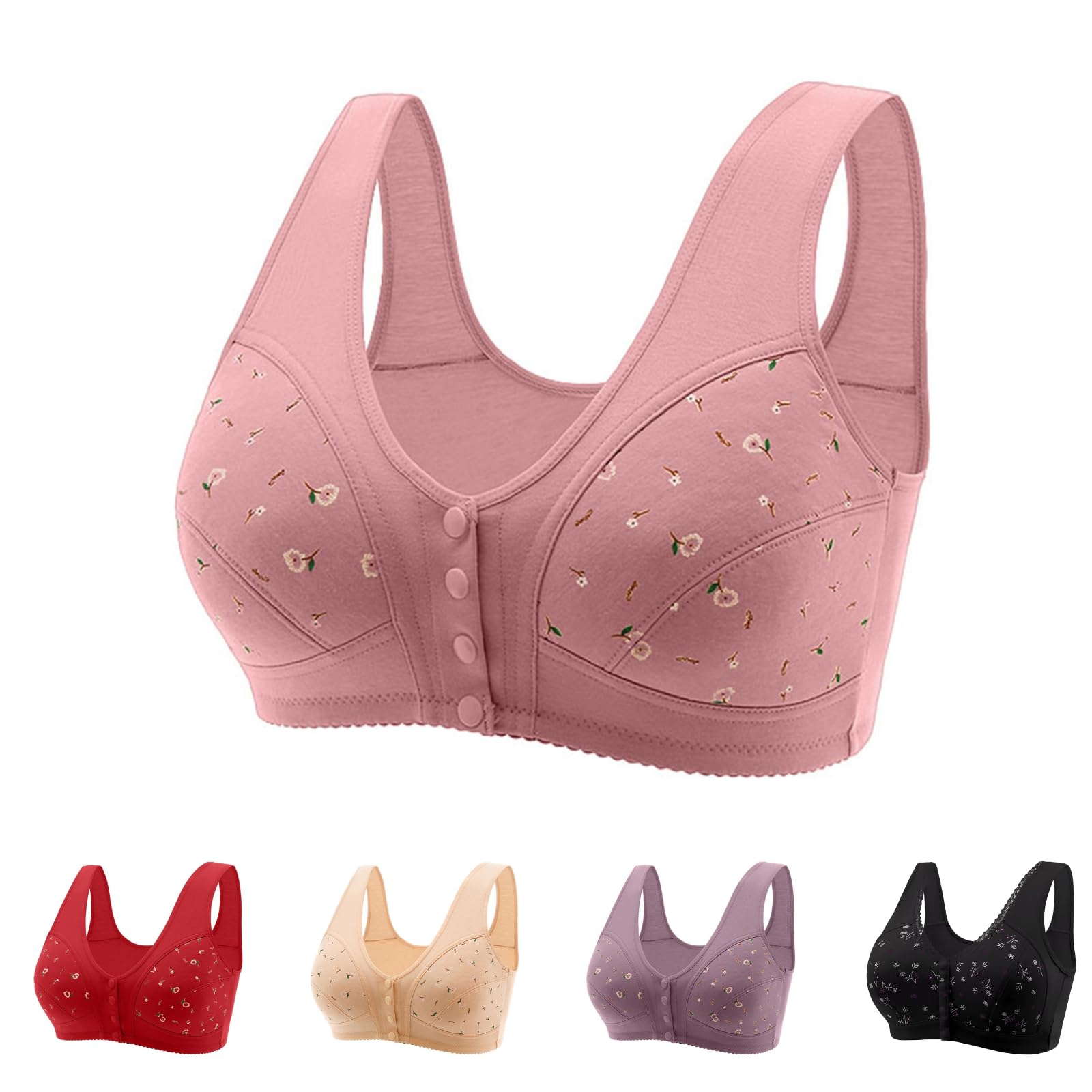 Bras for Older Women Front Closure No Underwire Seamless Bralettes for Seniors Plus Size Everyday Bra