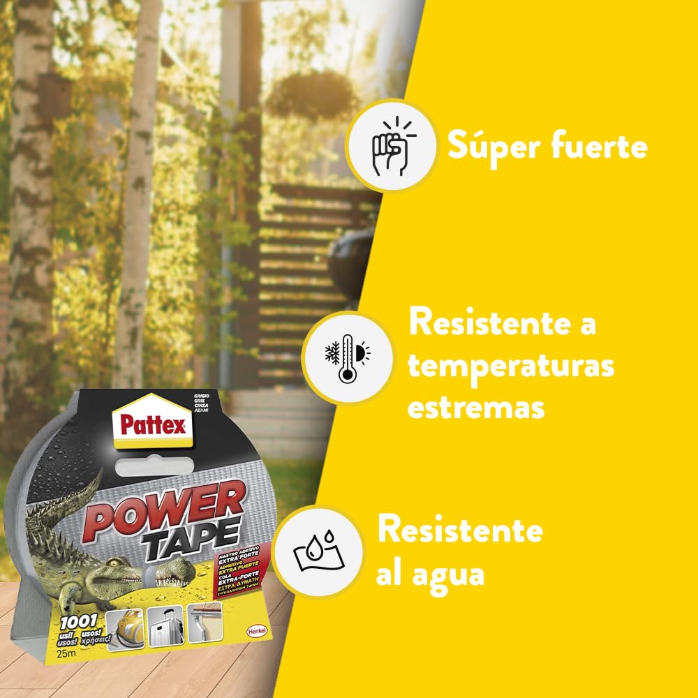Pattex Power Tape, cinta americana extrafuerte para cargas pesadas, cinta negra para casi todas las superficies, cinta adhesiva e impermeable, 48 mm x 25 m