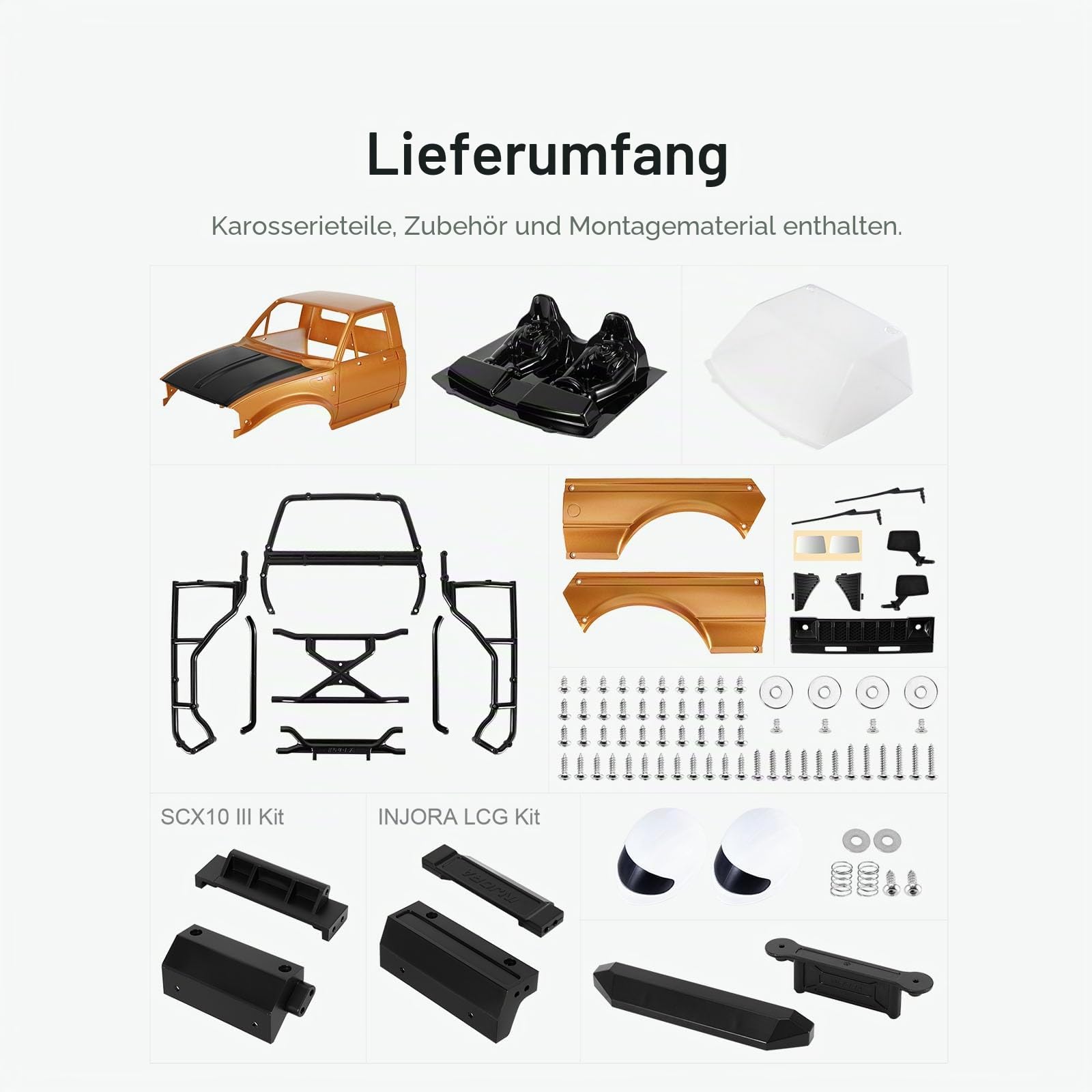 INJORA Hartschalenkarosserie mit Überrollkäfig für 1:10 RC-Crawler