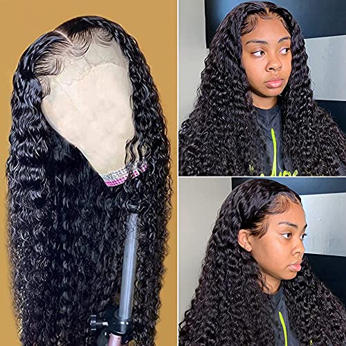 Amanda Hd Transparent Deep Wave Lace Front Wigs Human Hair Pre Plucked 4X4 Deep Wave Wig 24 Inch Brazilian Virgin 180% Density Wet And Wave Lace Closure Wigs Human Hair For Women Natural Color #TOP3