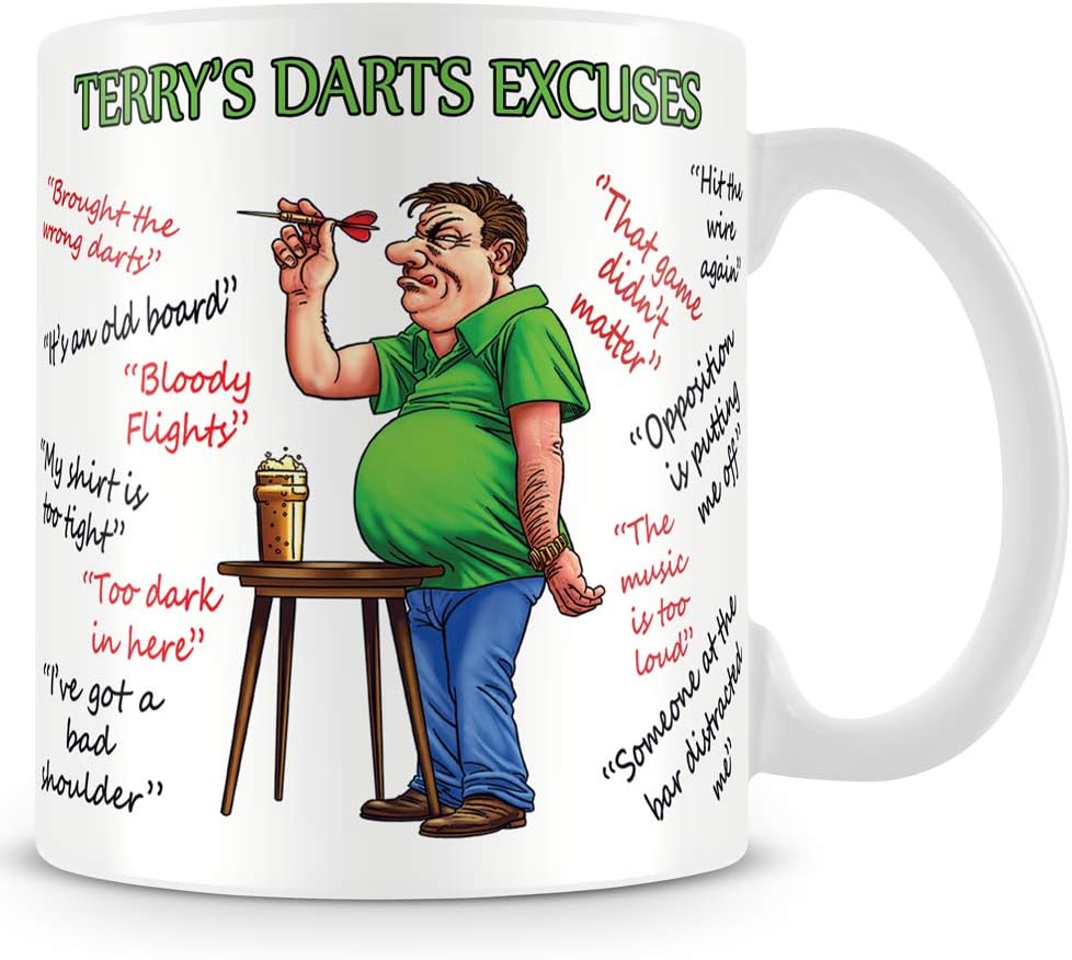 personalised4u Darts Excuses Funny Ceramic Coffee Mug โ (Name Can Be Added)
