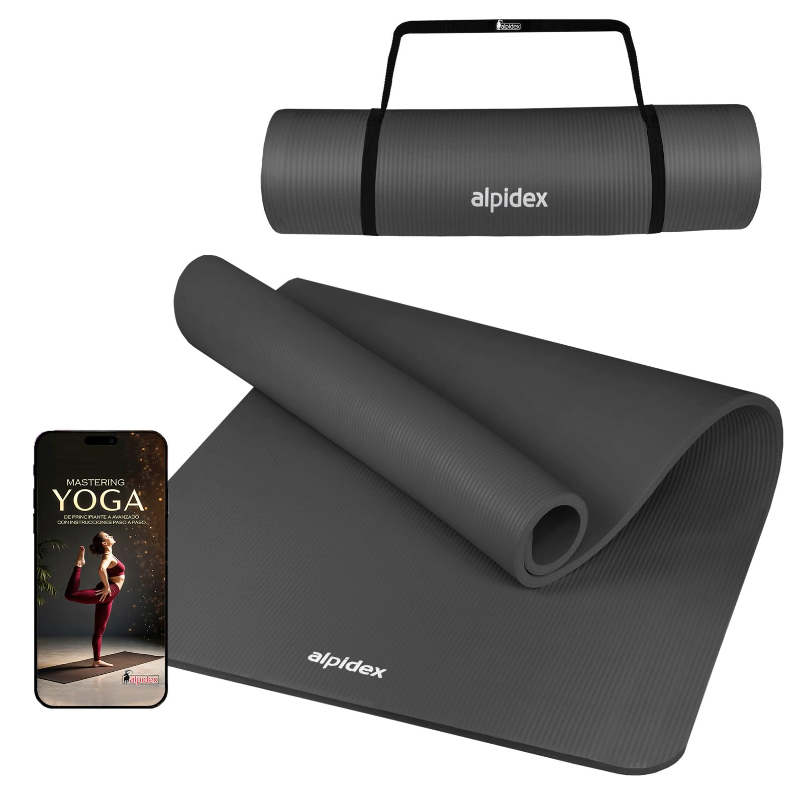 ALPIDEX Esterilla Yoga Gruesa 1,5 cm Colchoneta Antideslizante 3 Tamaños E-Book Tapete Gymnasia Pilates Sin Ftalatos Fitness Mat Alfombra Deporte Ejercicios