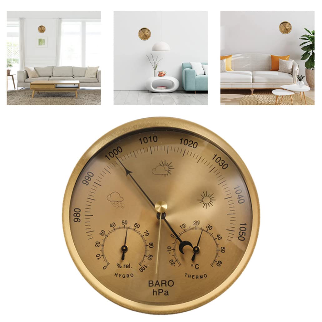 Thermomètre extérieur, hygromètre 3-en-1 baromètre suspendu mural Aucune batterie requise du patio extérieur or