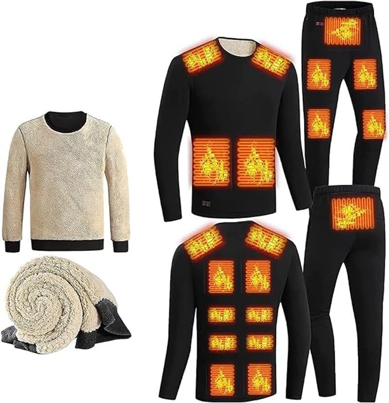 Zestaw Bielizny Podgrzewanej Elektrycznie Odzież Motocyklowa Męska Polarowa Koszulka Termoaktywna 18-strefowa Podgrzewana Bielizna Zewnętrzna USB (Color : Black, Size : XXL)