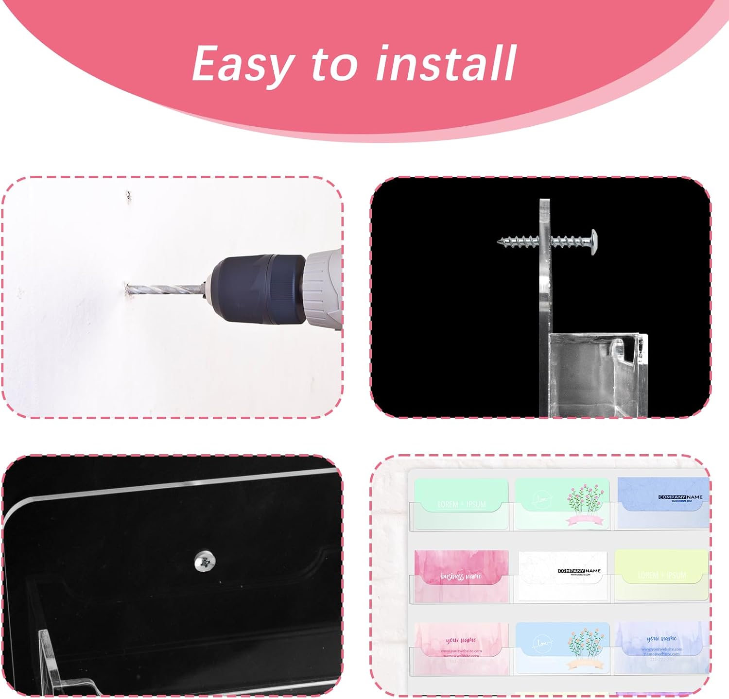 Business Card Holder Wall Mount Clear Sticker Display Marketing Holder Acrylic Business Card Stand Multi Pocket Rack Organizer Space Saver for Home Office