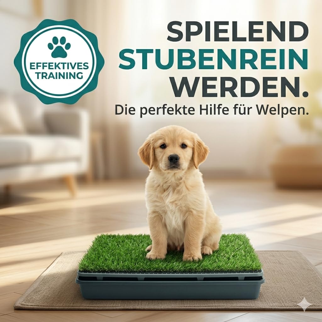 Toilette pour chien avec gazon artificiel et bac collecteur 50 x 40 cm – 3 couches pour intérieur et extérieur – Tapis d'herbe réutilisable pour dressage aux toilettes, balcon et appartement – Facile