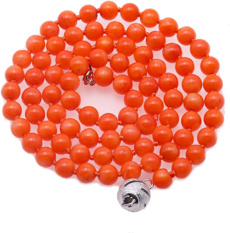 JYX Orange Coral Necklace Natural 5mm Round Orange Sea Bamboo Coral Beaded Necklace Strand for Women 18"