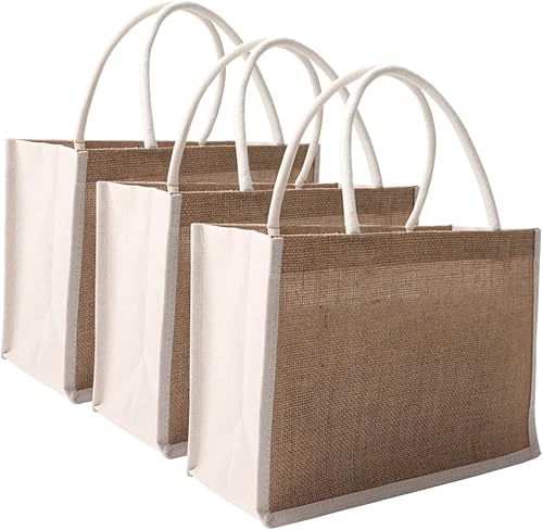 Miniatura 1 de MEIANJU - Bolsa de playa de arpillera con asas, bolsa de yute natural, bolsa de regalo, regalos de dama de honor, paquete de 3 asas de algodón de