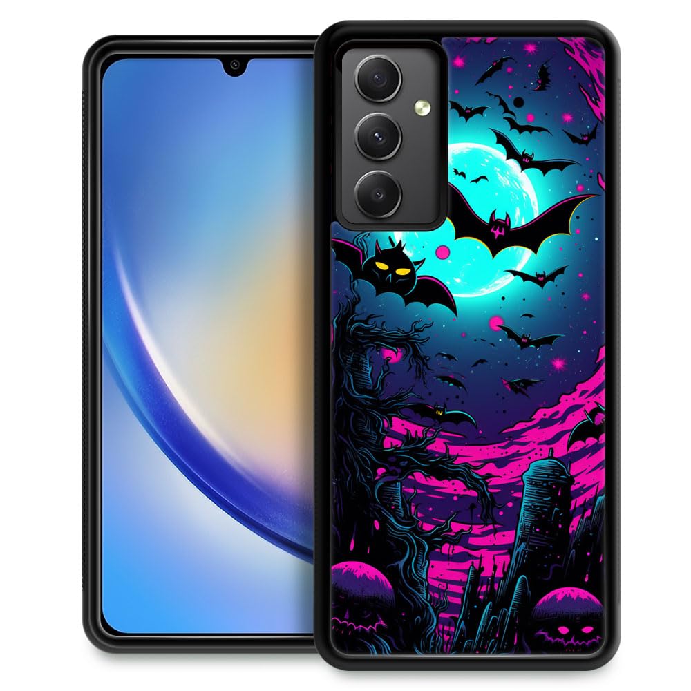 CARLOCA Compatible with Samsung Galaxy A54 Case,Halloween Bat Purple Pattern Ultra Protection Shockproof Soft Silicone TPU Non-Slip Back for Samsung