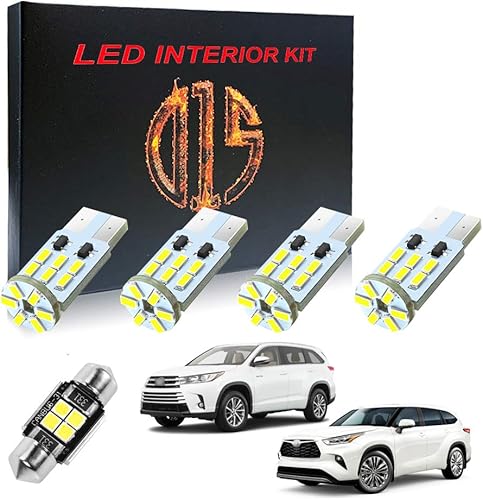 Kit de luces LED para interior de Toyota Highlander 2008-2020 2021 2022 2023 2024 6000k blanco brillante mapas cúpula visera bombillas de matrícula
