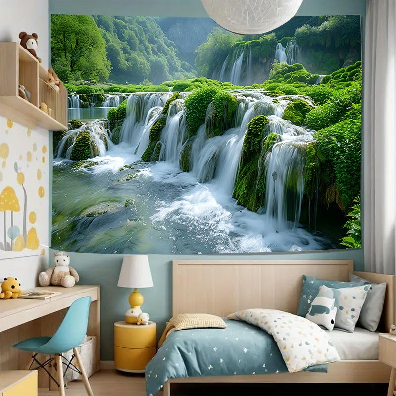 FENDROM Green Misty Forest Wall Tapestry Jungle Mountain Waterfall Nature Tapestry Tree Tapestries for Bedroom Living Room Dorm Decor - Image 3