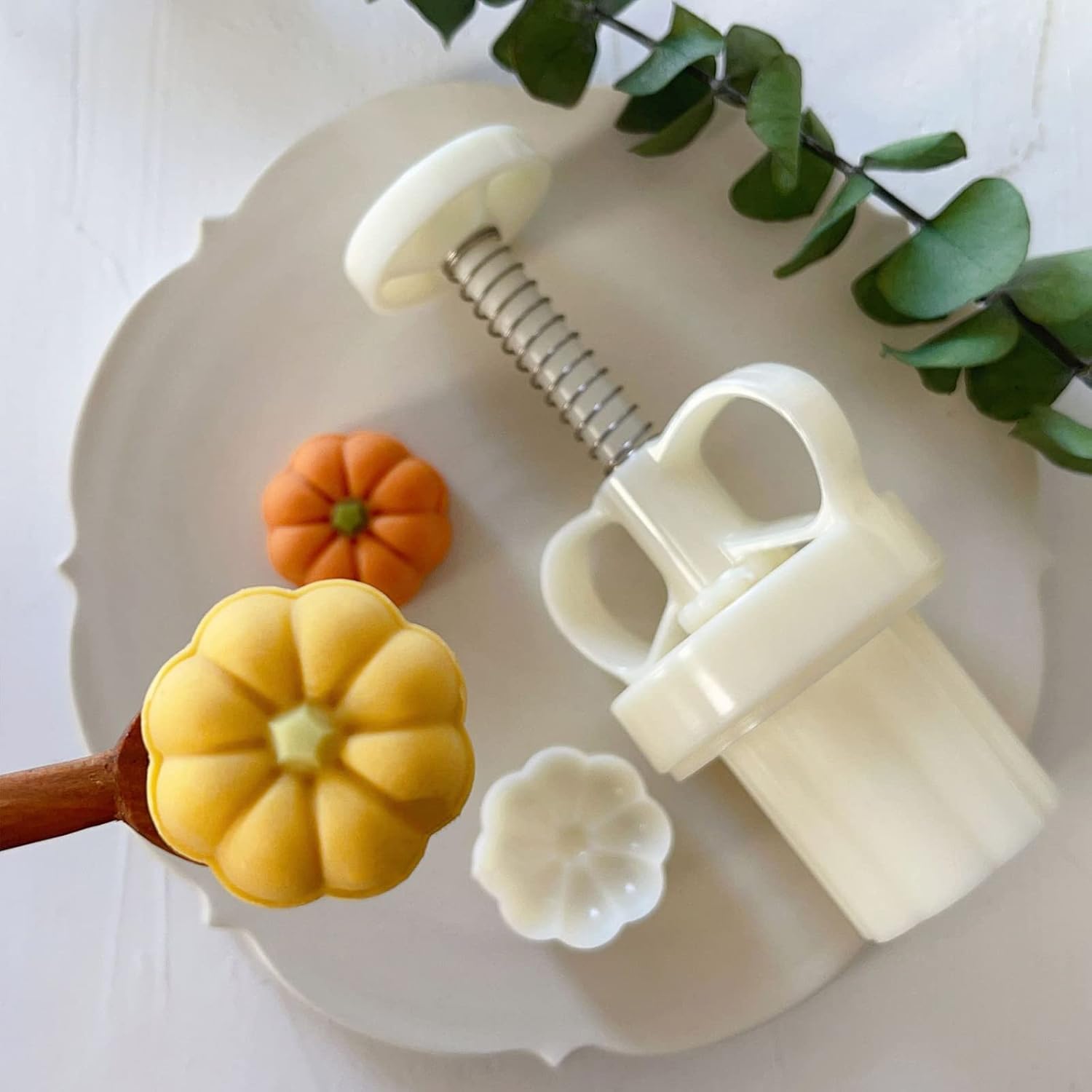 20g Pumpkin Press Molds Mid-Autumn Festival Mold Set Moon Cake Mold With Reusable Stamps (White)