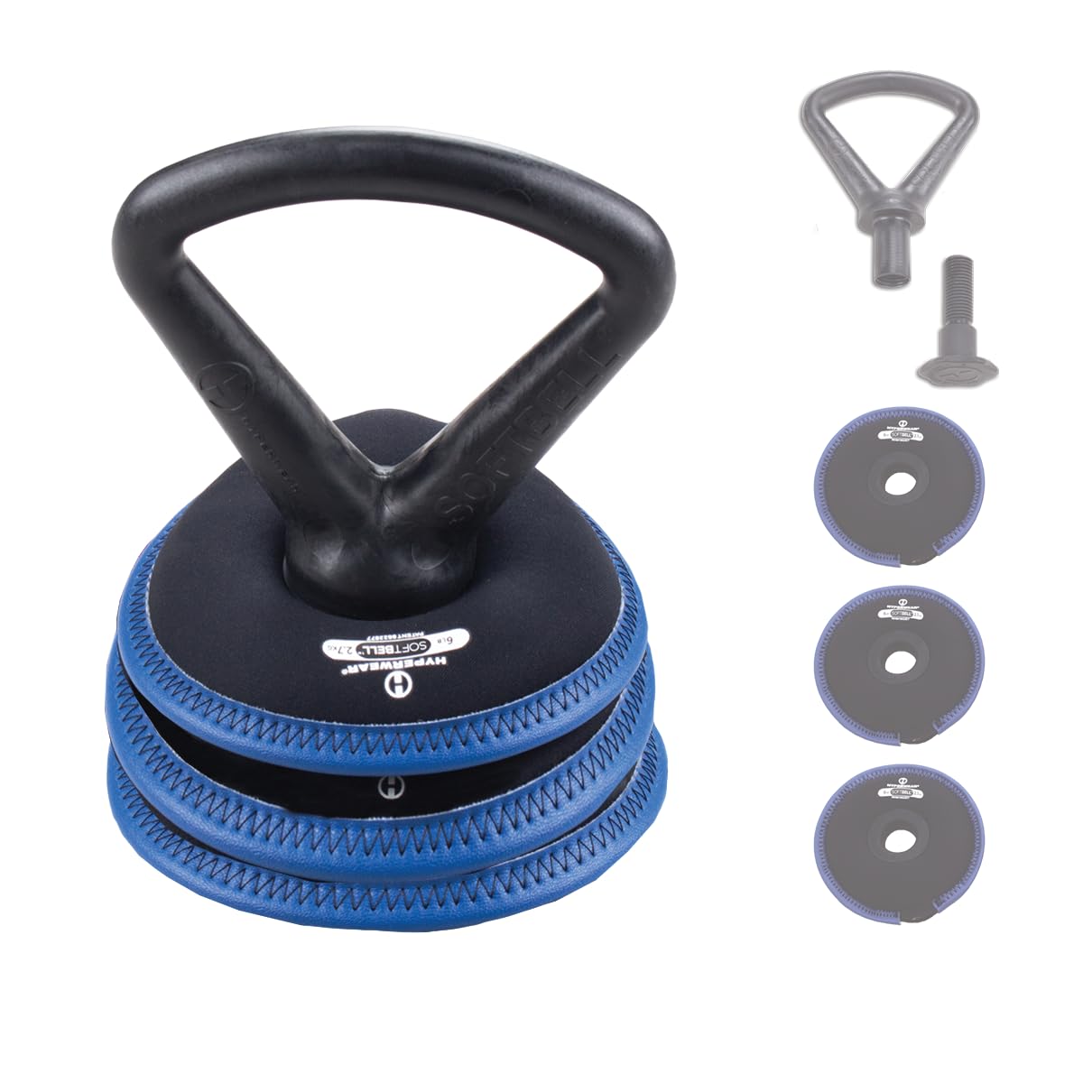 Hyperwear SoftBell Adjustable Kettlebell Set - Soft, Vinyl-Coated Weight Plates with Rubber Base - Versatile Home Gym Equipment - Compatible with SoftBell Barbell & Dumbbell