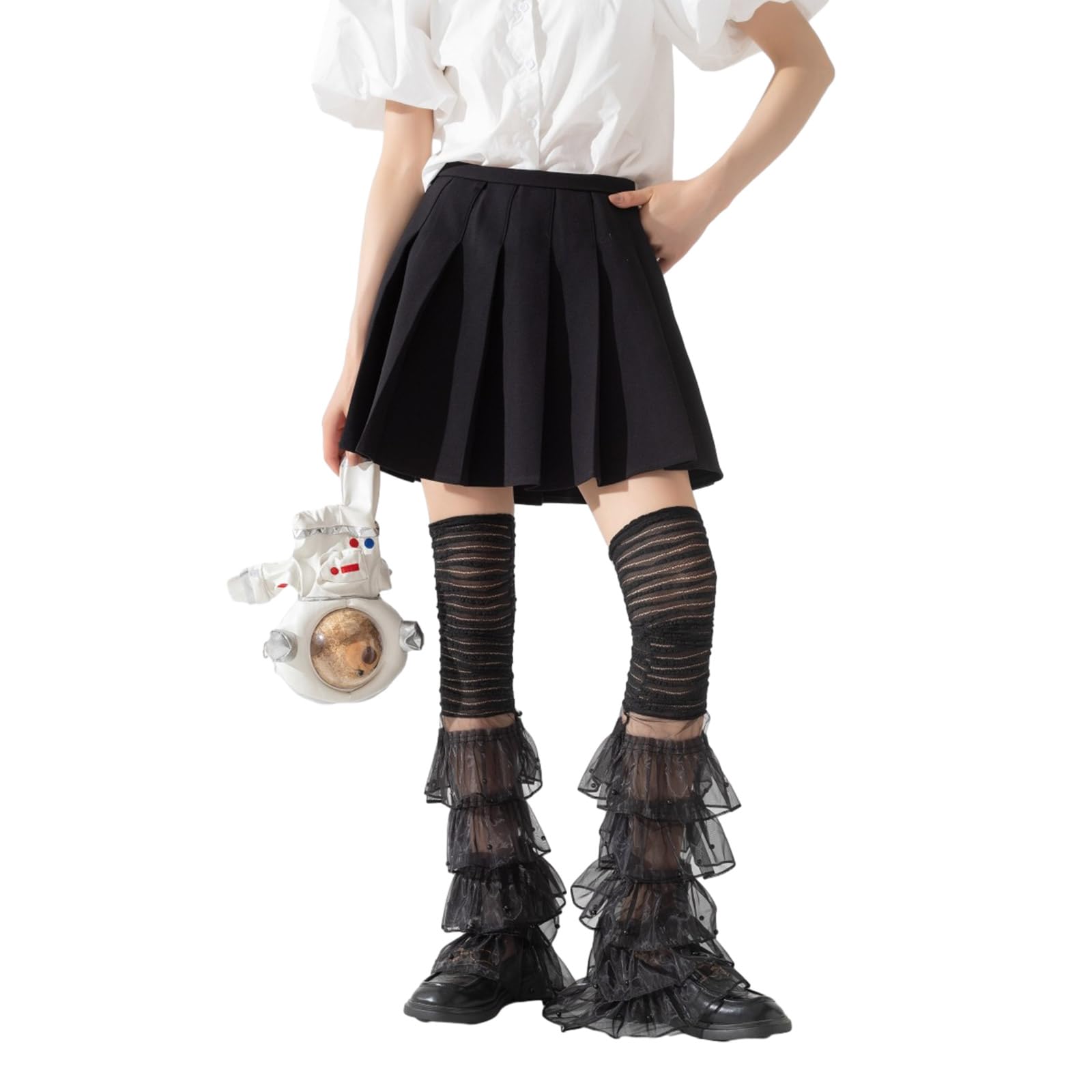 Bflky Unisex Black Women's Leg Warmers Sheer Lace Mesh Leg Over The Knee High Socks Japanese Sweet Leg Covers