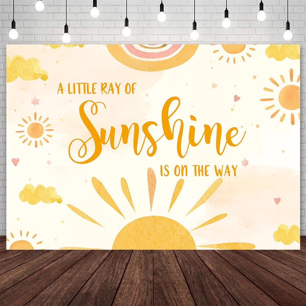 AIBIIN 7x5ft Sunshine Baby Shower Backdrop A Little Ray of Sunshine is On The Way Photography Background Here Comes The Sun Rainbow Cloudy Baby Shower