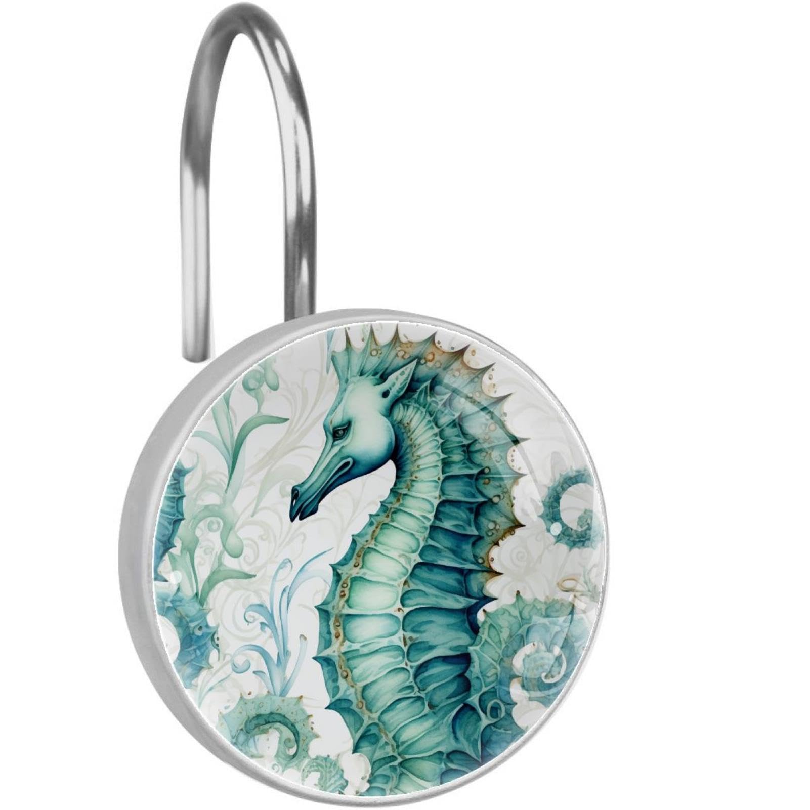 Anillos de cortina con superficie de cristal y diseño de caballito de mar para hogar