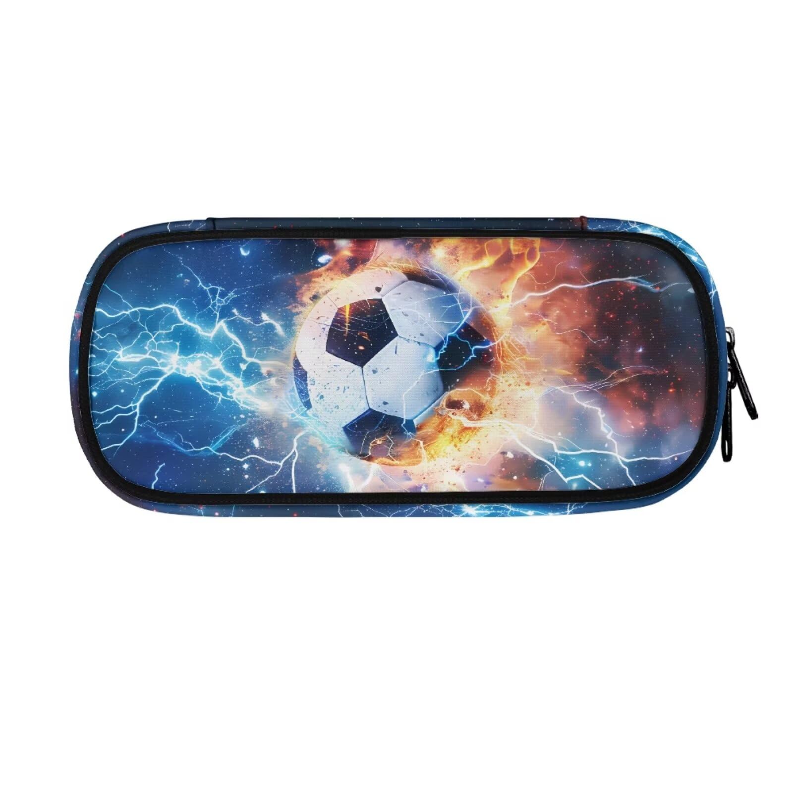 ASQVTIFE Fire Ice Football Pencil Bags for Little Boys Ages 4-8 Soccer Pencil Box Large Capacity 4 Ring Binder Bag Pen Marker Holder Storage Student Stationery Bag — image 1