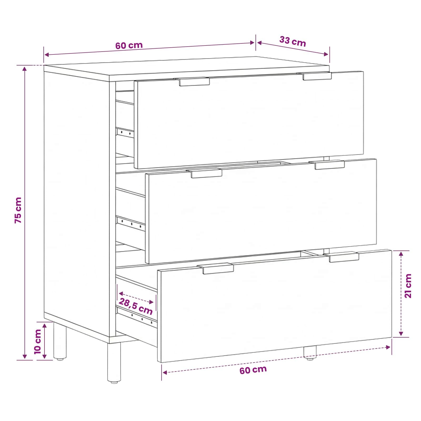 vidaXL Sideboard 60 x 33 x 75 cm Massivholz Mango