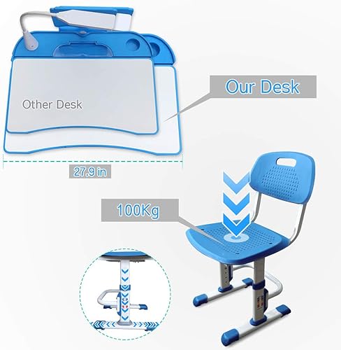 Miniatura 2 de LVYUAN Juego de escritorio y silla para niños de altura ajustable amplio cajón de almacenamiento con escritorio inclinado ajustable soporte para