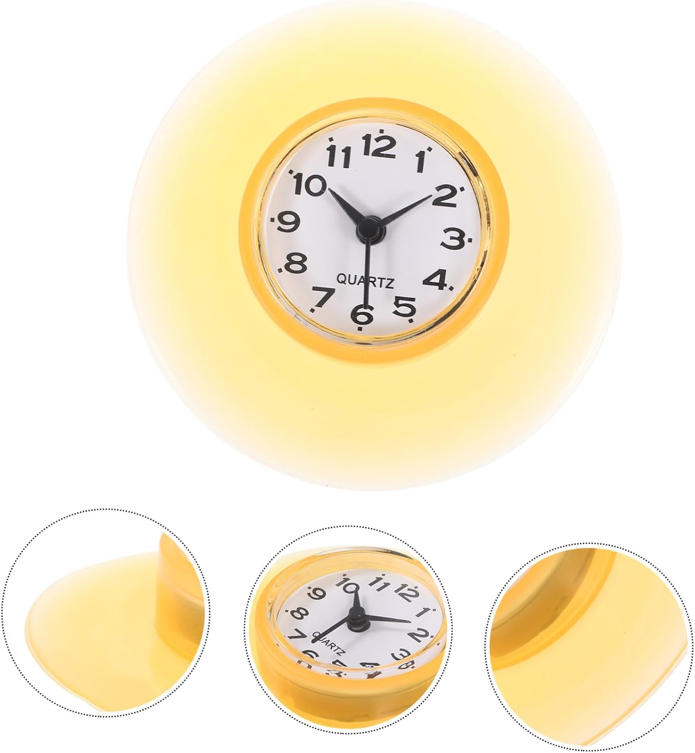 Bathroom Clock with Suction Cup Silent Wall Clock with Calendar Display Shatterproof Glass Mirror Surface Stylish Yellow Design for Kitchen and Shower Use