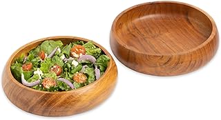 Acacia wood salad bowls set of 2 | Individual wooden bowls 8 x 2 inches (25 oz) | Use for salad, pasta, rice, acai, smoothie, soup, fruits, snacks