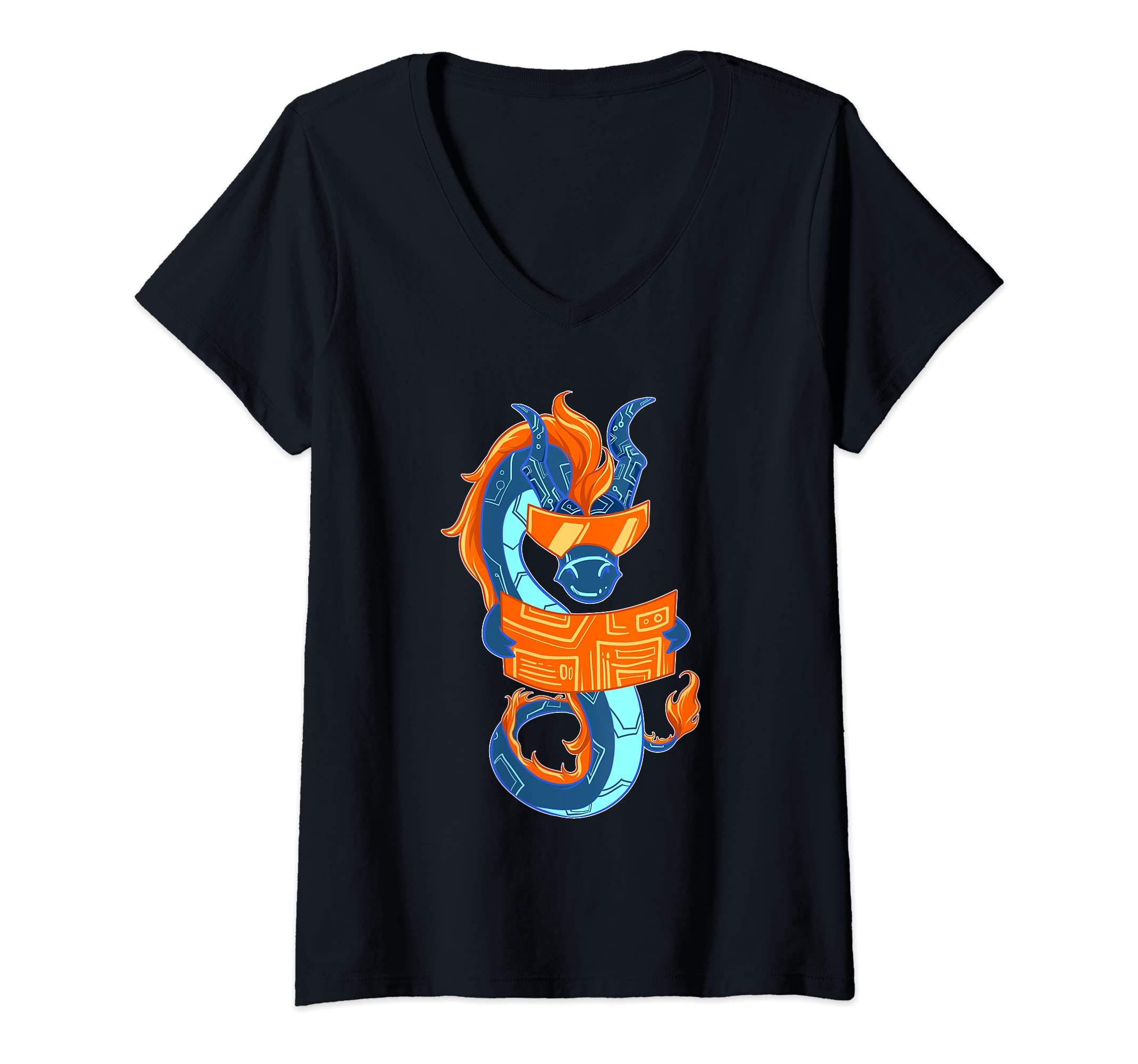 Womens Future Chinese Robot Fire Dragon Machine Dragons Art V-Neck T-Shirt