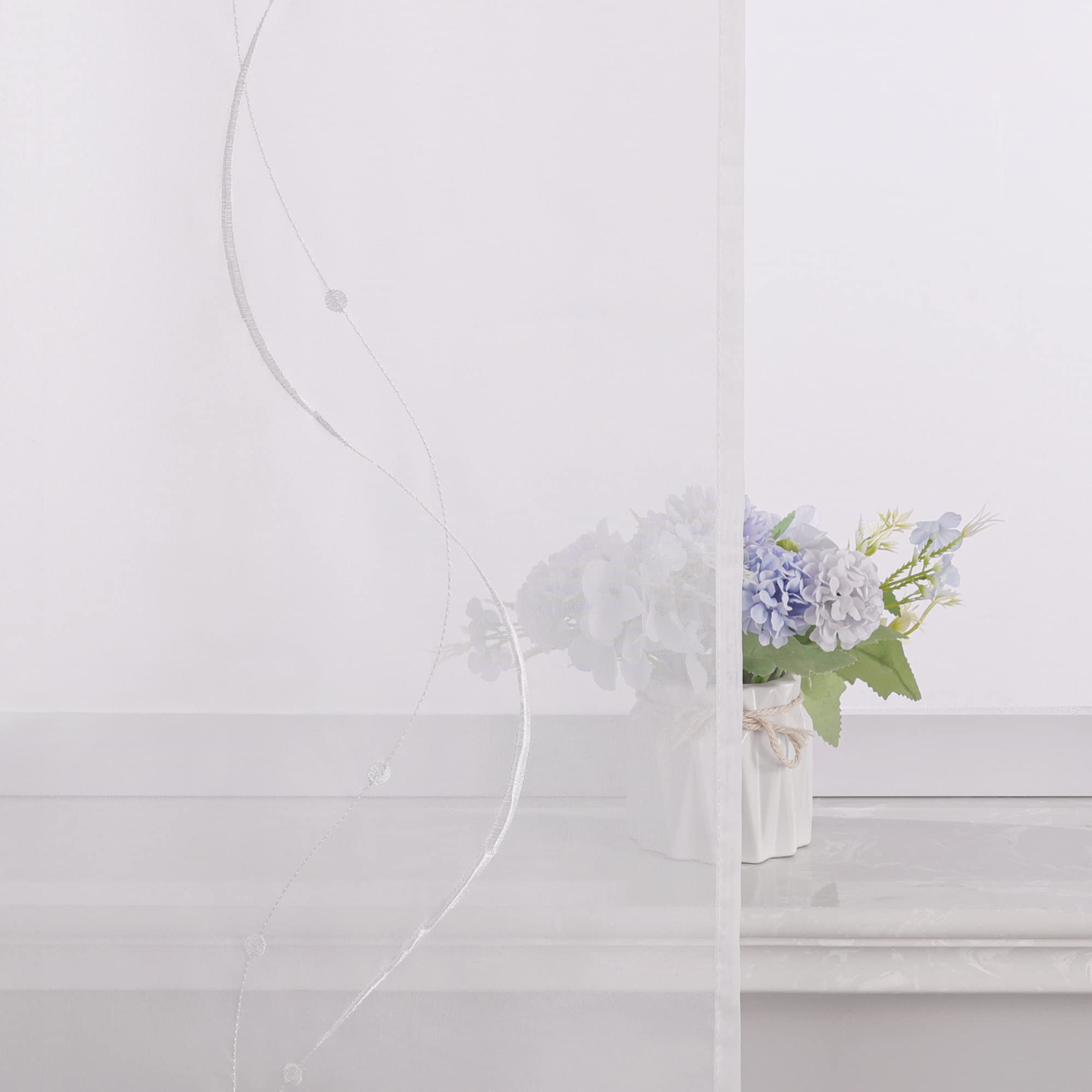 ESLIR Lot de 2 rideaux coulissants en voile - Avec passants - Transparents - Brodés - Blanc - 57 x 225 cm