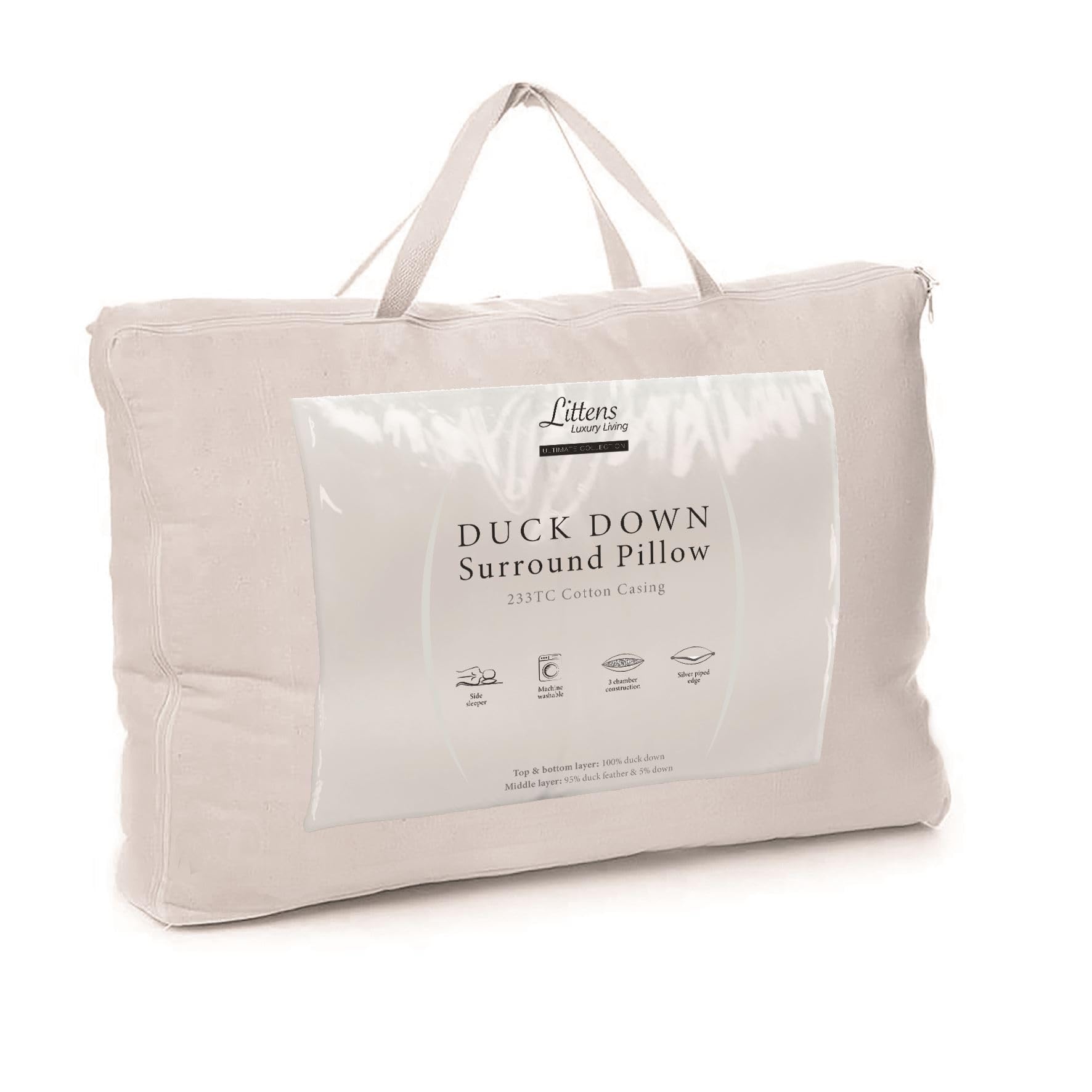 Littens Ultimate Duck Down Surround Side Sleeper Support Pillow, Cotton, 48cm x 74cm (19" x 29")