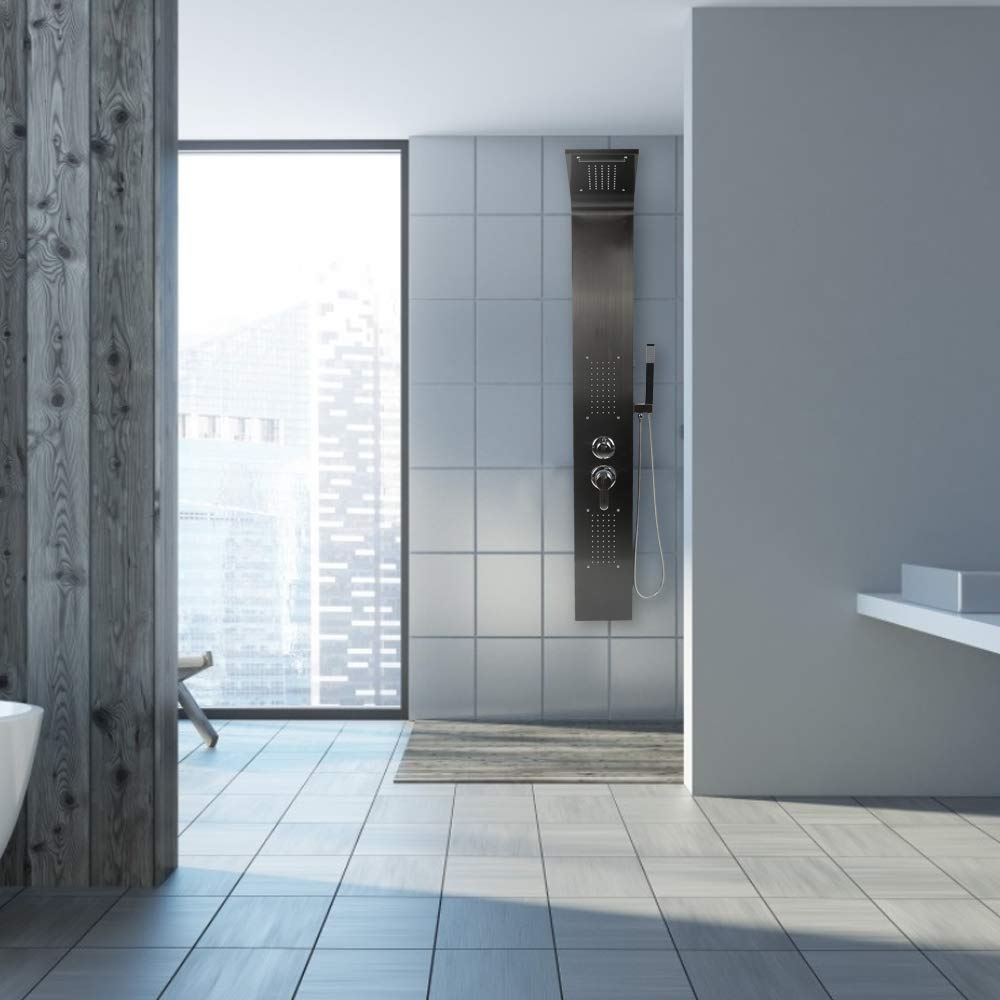 Colonna Doccia Idromassaggio Pannello Doccia Set in 304 Acciaio Inox con Miscelatore 5 Funzioni, Doccia Spa per Bagno, Altezza: 140 cm - Processo di lucidatura (Nero)
