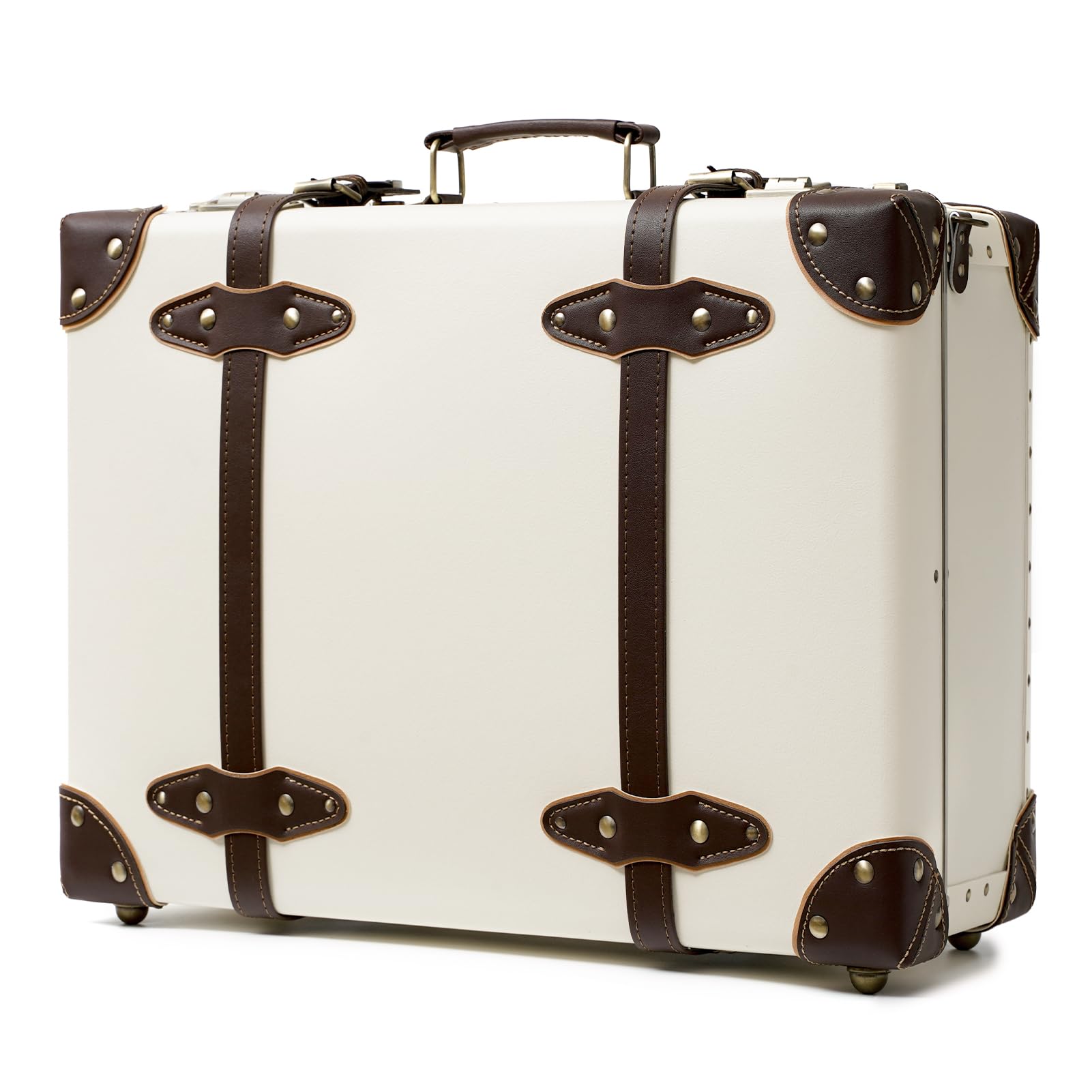 urecity Vintage and Cute Carry-on Overnight Case Non-wheeled Mini Leather Trunk Suitcase with Shoulder Strap