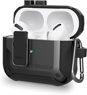 Nillkin AirPods Pro Case with Lock, Upgraded Pop-up AirPods Pro Armor Shockproof Airpods Case Cover Rugged Hard-shell Case Compatible with Apple AirPods Pro Charging Case（Black AirPods Pro)