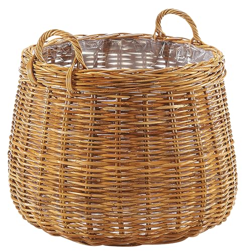 Kobolo Rattanübertopf Pflanzkorb Übertopf Pflanzkübel – Rattan lacak – rund - mit Folie - Größe L
