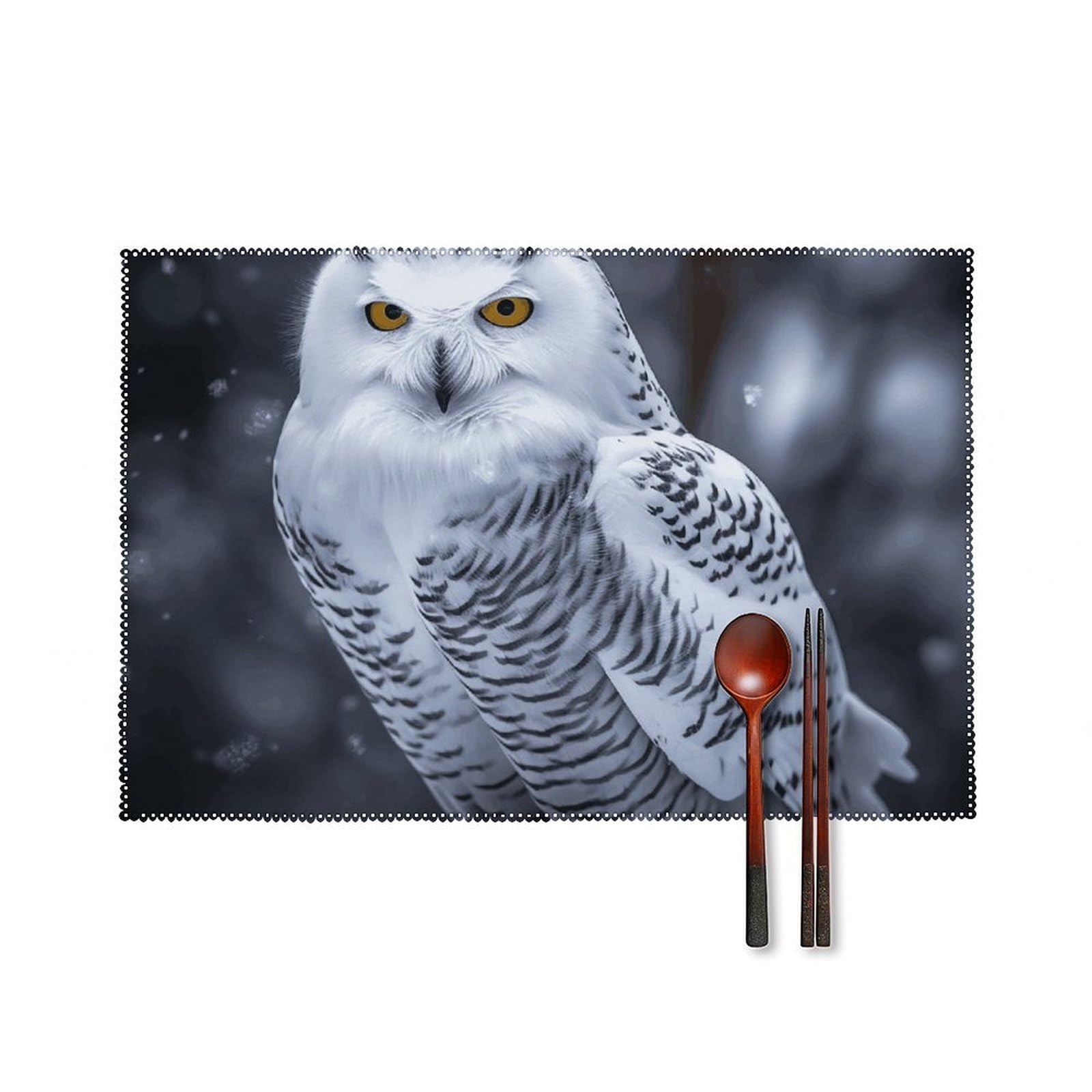 Arctic Owl Placemats Set of 6 Wipeable Table Mats for Kitchen Dining Table Heat Resistant Waterproof Modern Indoor/Outdoor Non-Slip Easy Clean Place Mats