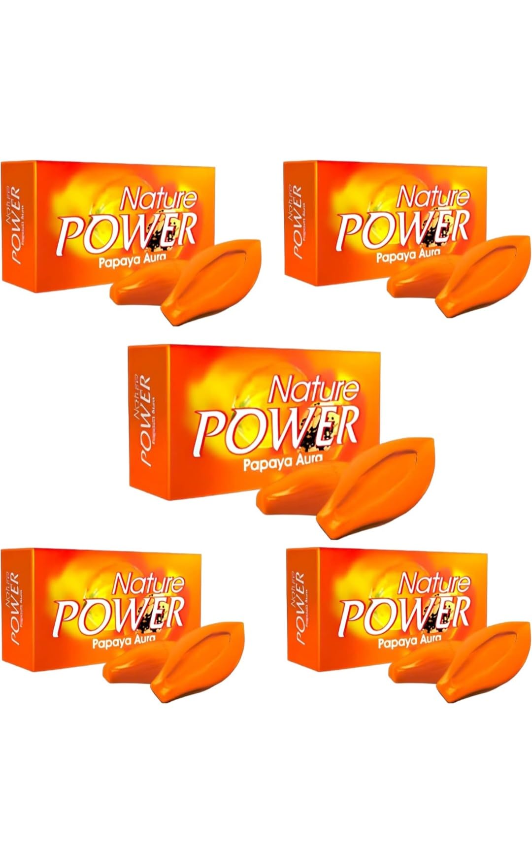 Power Soaps Nature Power Papaya Aura (Pack Of 5)-125G |Bright, Radiant & Glowing Skin| Tfm 76% Grade 1 Soap| 100% Vegan|Suitable For All Skin Types