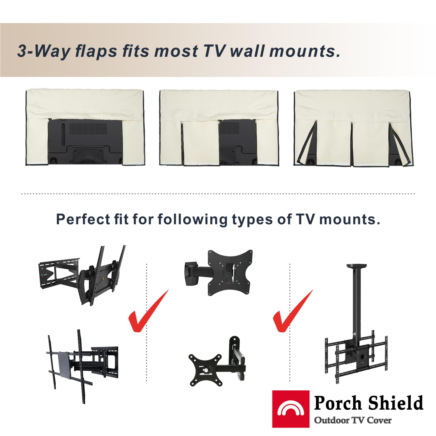 Porch Shield 52-55 inches Outdoor TV Cover Universal Weatherproof Protector for LCD LED Plasma Flat TV Screen Compatible with Wall Mounts and Stands Beigeâ€¦